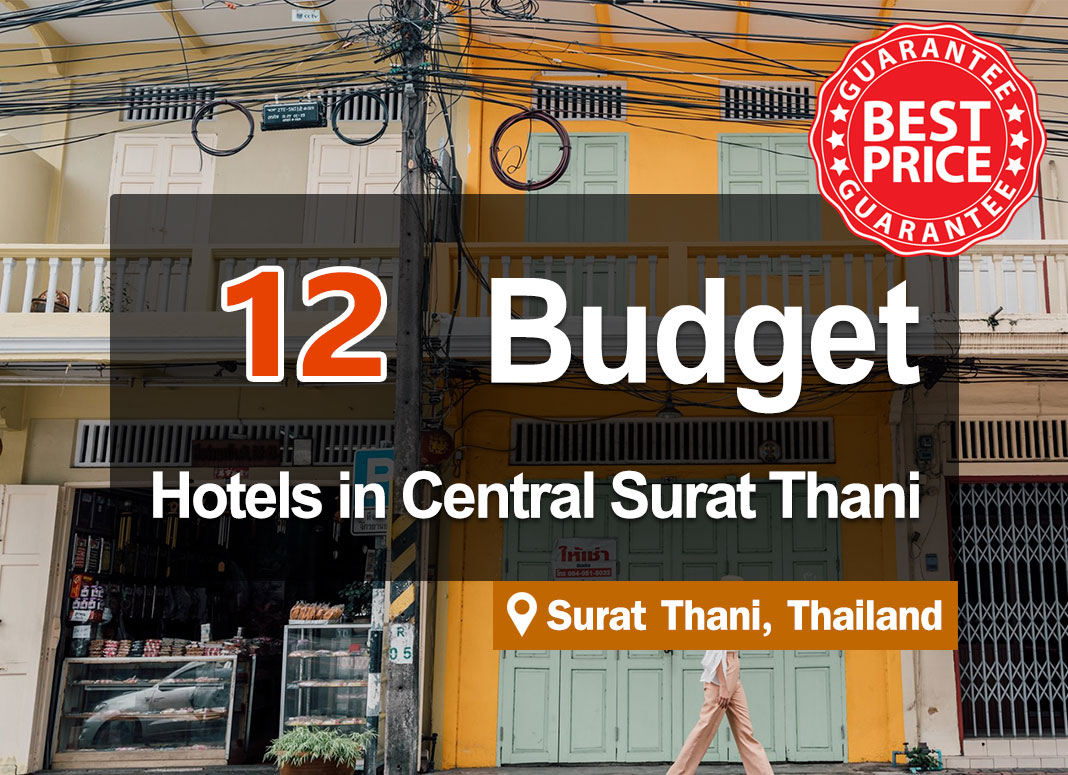 12 Hotel Accommodations right in the heart of Surat Thani. Cheap rates in the range of a few hundred baht.