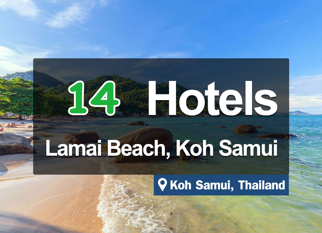 14 Hotel Accommodations on Lamai Beach, Koh Samui. Pleasant atmosphere, located right on the beach.